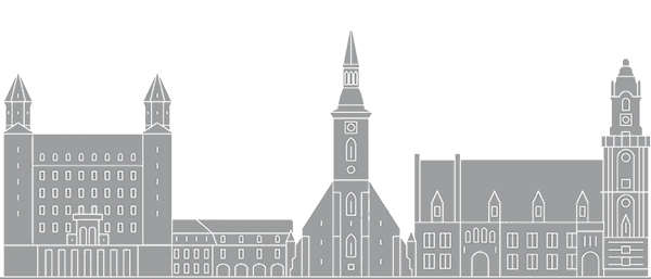 Skyline Bratislava - Slowakije - grijs met transparante achtergrond - 600 x 257 pixels